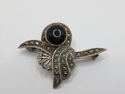 Silver & Marcasite Brooch 925 Marcasite Bow Brooch - Sterling Silver - Vintage – Vintage  main image 3