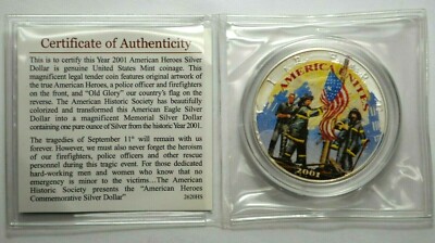 2001 1 oz Silver American Eagle Colorized Coin Remembering Our
