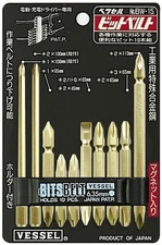 Vessel Japan 4/1" Screwdriver Gold Bit belt BW-15 Screwdriver Bits Set