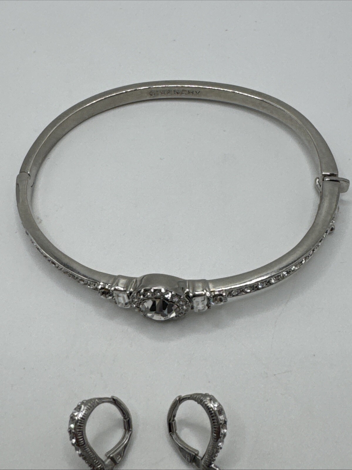 Givenchy Statement Drop Crystal Silvertone Earrin… - image 5