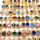 20pcs Women Rings Gold Plated Hand Inlay Rhinestone Zircon Jewelry Wholesale Lot