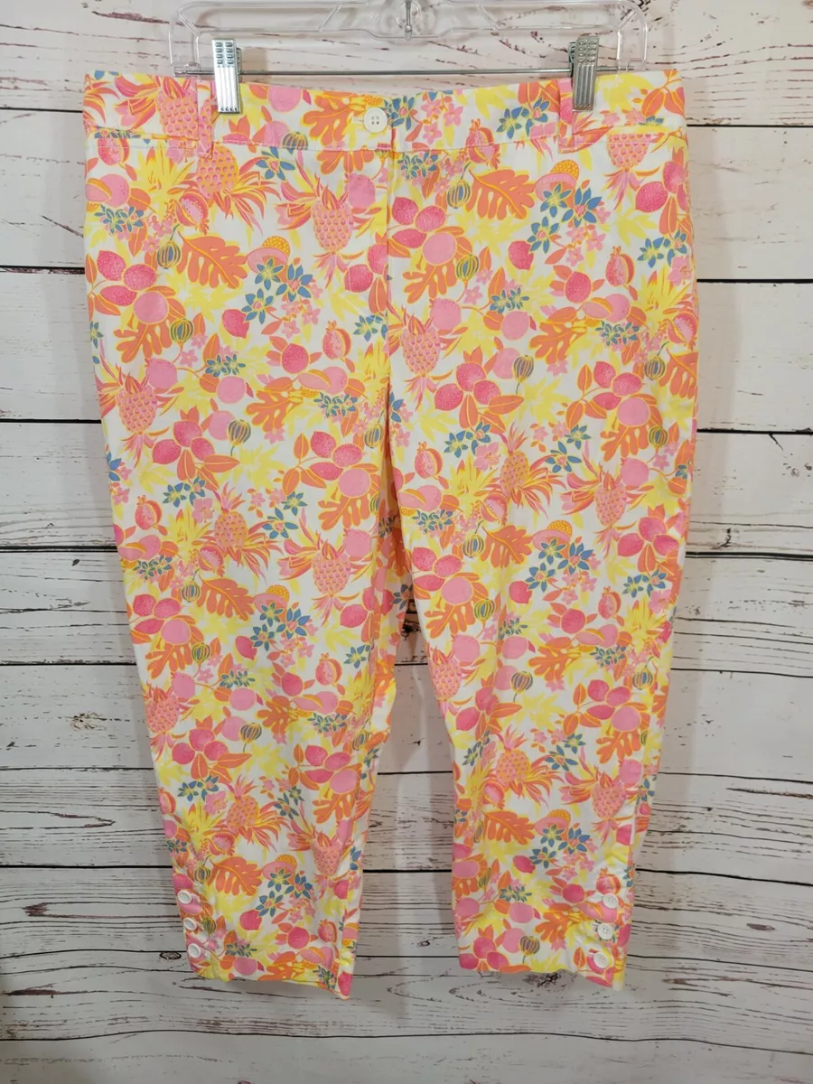 Talbots Orange Tropical Print Mid Rise Summer Perfect Crop Pants