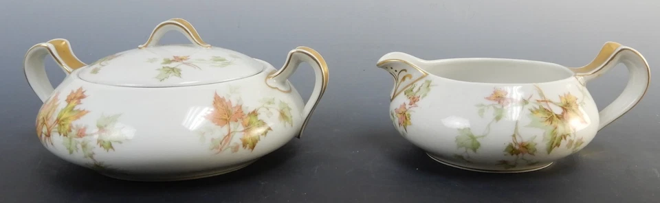 Azúcar de colección Haviland Limoges China "Hoja de otoño", crema, c.1930 Foto 4 de 4