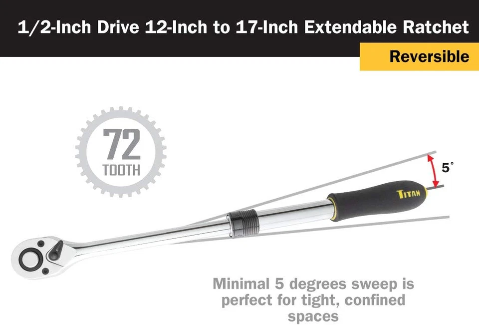 12074 1/2-Inch Drive X 12 to 17-Inch 72-Tooth Extendable Ratchet Foto 3 de 4