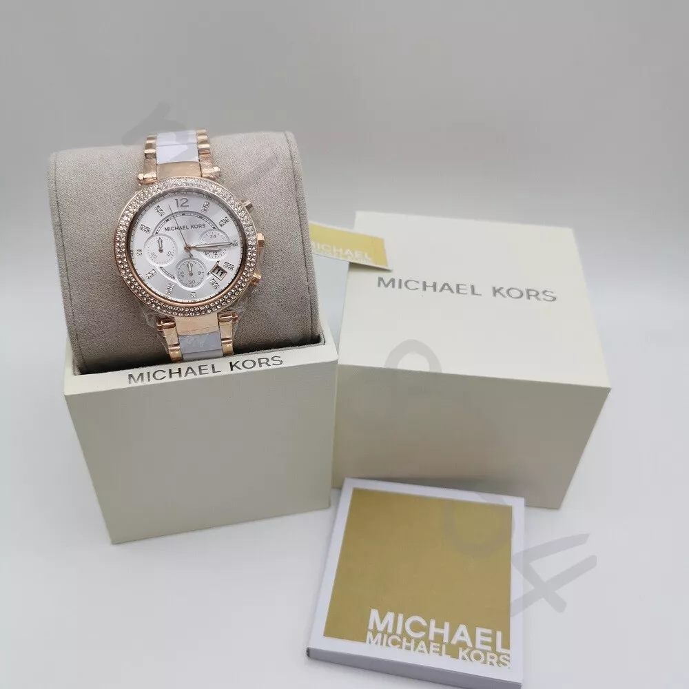 Michael Kors 38mm Rose and White Parker Chronograph Watch MK5774 – Watches  & Crystals