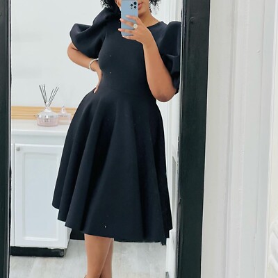 Women Summer Dresses Casual Puff Sleeve Swing A Line Short Dress Pleated  Dress