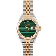 ROLEX LADY DATEJUST 79173 GOLD & STEEL 26MM GREEN MALACHITE DIAL 18K FLUTED-B&P