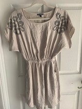 XS Express Champage Studded Sexy Tunic Dress Soft Elastic Pockets Leopard Stretc