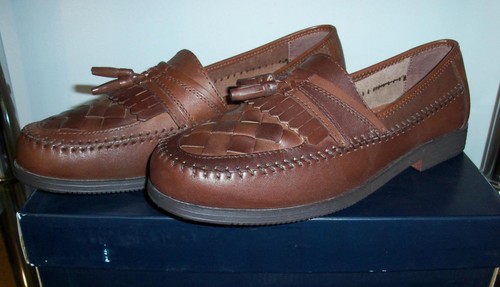 GEORGIO BRUTINI MEN'S BROWN LEATHER TASSEL KILTIE LOAFERS 10.5 M WOVEN VAMP