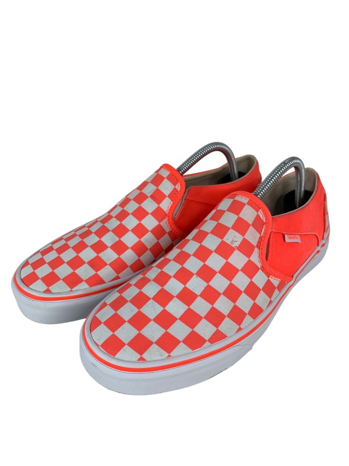 Vans Womens Checkerboard Slip-On Shoes Size 11 Orange & White Canvas Sneakers