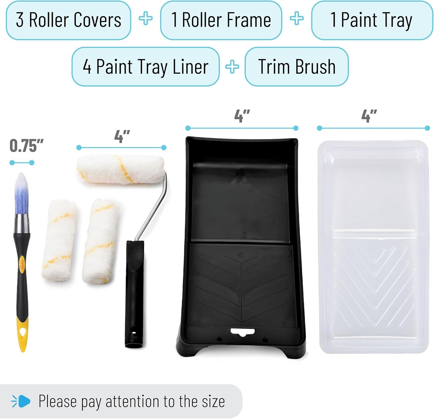 4-Inch Paint Roller Set with Trim Brush and Trays - Ideal for DIY Projects