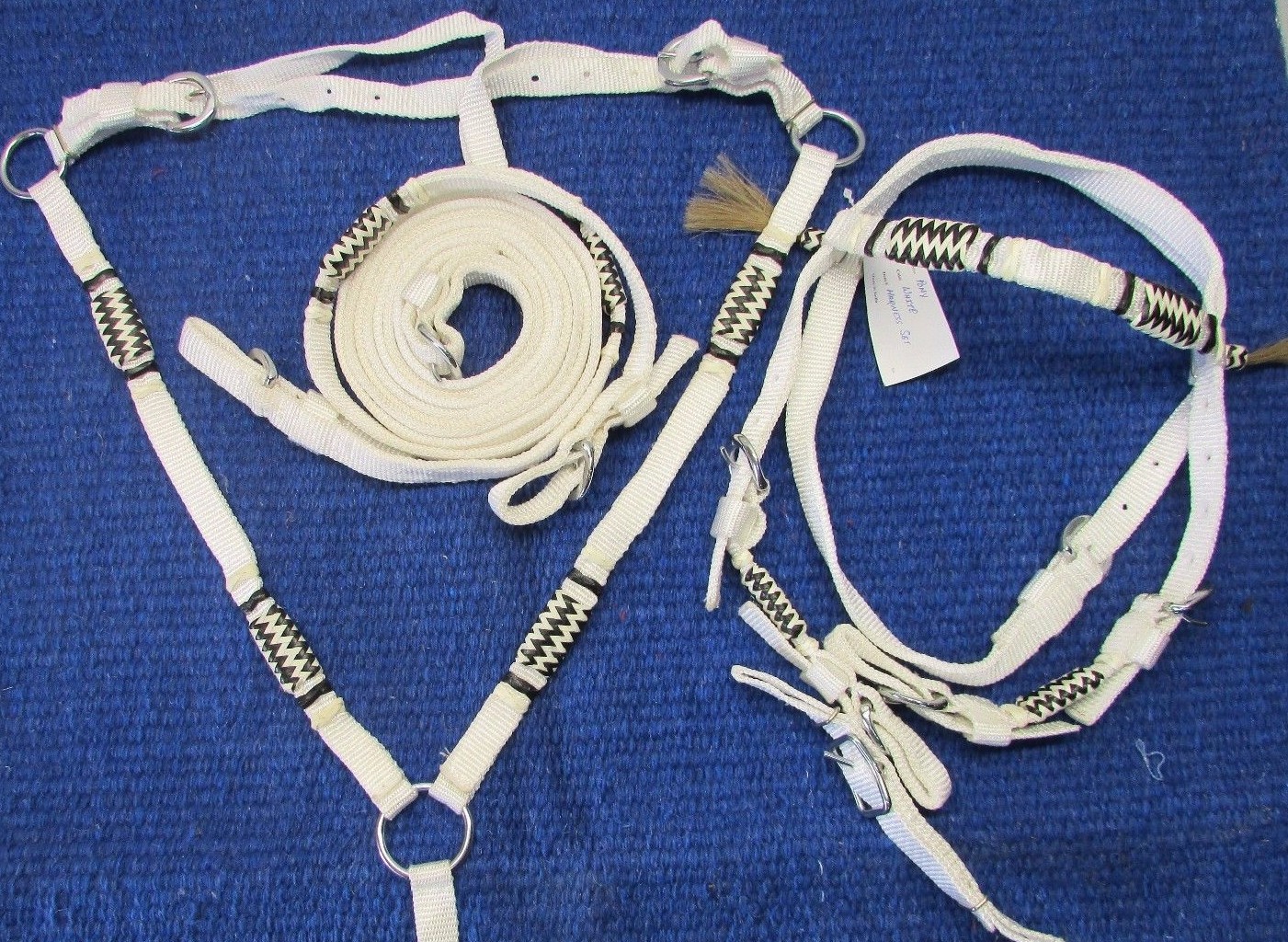 D.A. Brand Horse Size White Nylon Bridle Set w Breast Collar and Rawhide Accents D.A. Brand Horse Size White Nylon Bridle Set w Breast Collar and Rawhide Accents