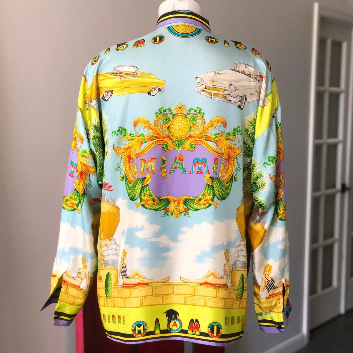 90s GIANNI VERSACE マイアミ シルク 総柄 シャツ 長袖 90s GIANNI VERSACE マイアミ シルク 総柄 シャツ 長袖