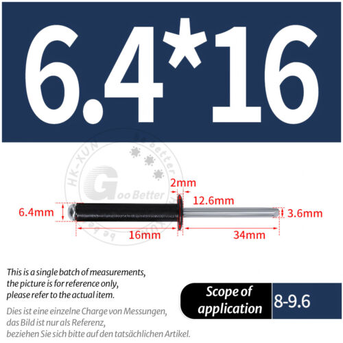 POP RIVETS ALUMINIUM BODY STEEL MANDREL OPEN END DOME HEAD 2mm 2.4mm 4mm - 6.4mm - Picture 171 of 174
