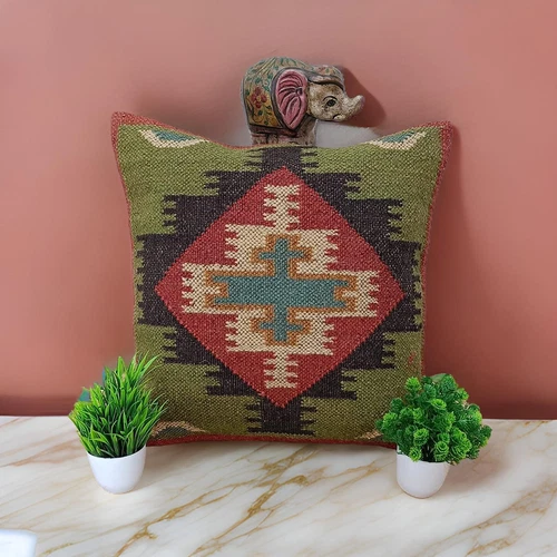 04PC Set Indian Handmade Throw Pillow Kilim Rugs Wool Jute 18" X 18"Pillow Cover - Picture 2 of 4