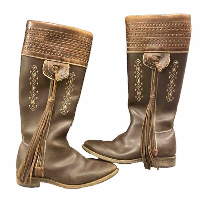 Ladies Mid Calf Leather Boots Womens Sz 5 Spanish Tassel Riding Roberto Garrudo