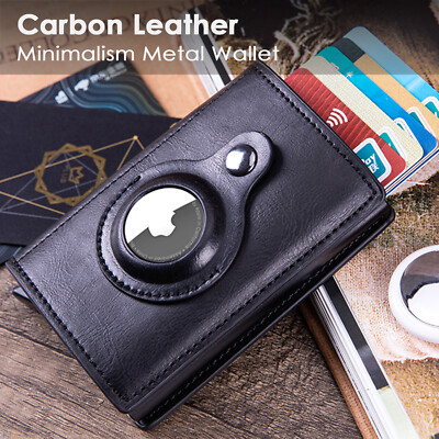 RFID Credit Card Slot Holder Magnetic Air Tag Cover Airtag Leather Wallet  Case