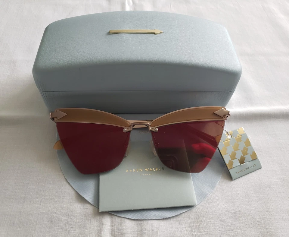 Karen Walker Sadie Cat Eye 59mm Tan Orange Reflective Frame Sunglasses New - Image 2 of 4
