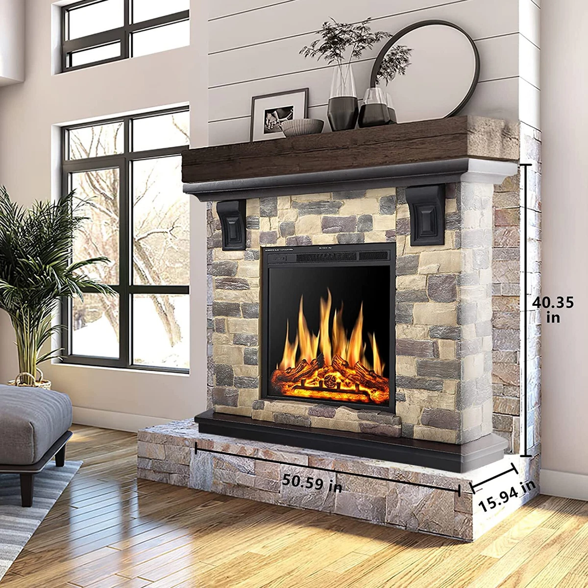 Stone electric fireplace tv clearance stand
