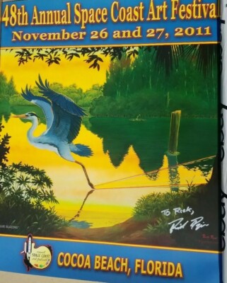 Space Coast Art Festival Cocoa Beach FL Blue Glazing Signed Rick Piper Poster  F