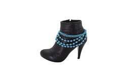 Women Turquoise Blue Bohemian Metal Boot Chain Bracelet Shoe Balls Waves Charm