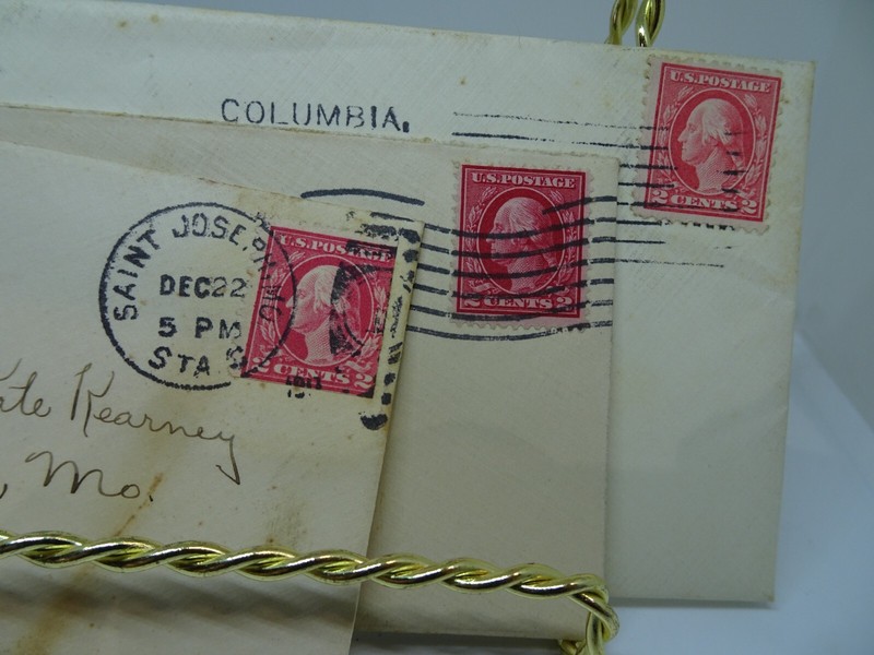 Antique Mail posted 1914,1916 Stamped with 2 cent stamps
