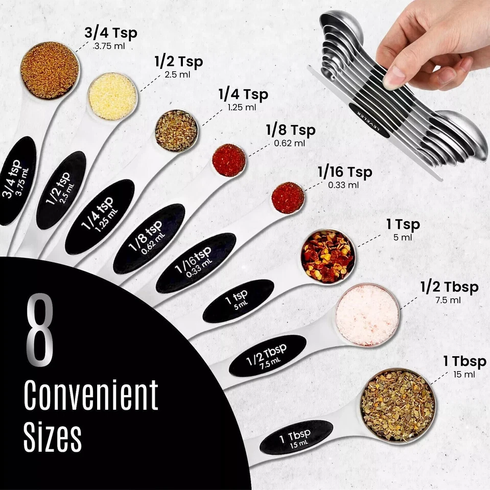 Magnetic Dual Sided Measuring Spoons w/ Leveler Stainless Kitchen Tool -Set of 9 - Image 4 of 4