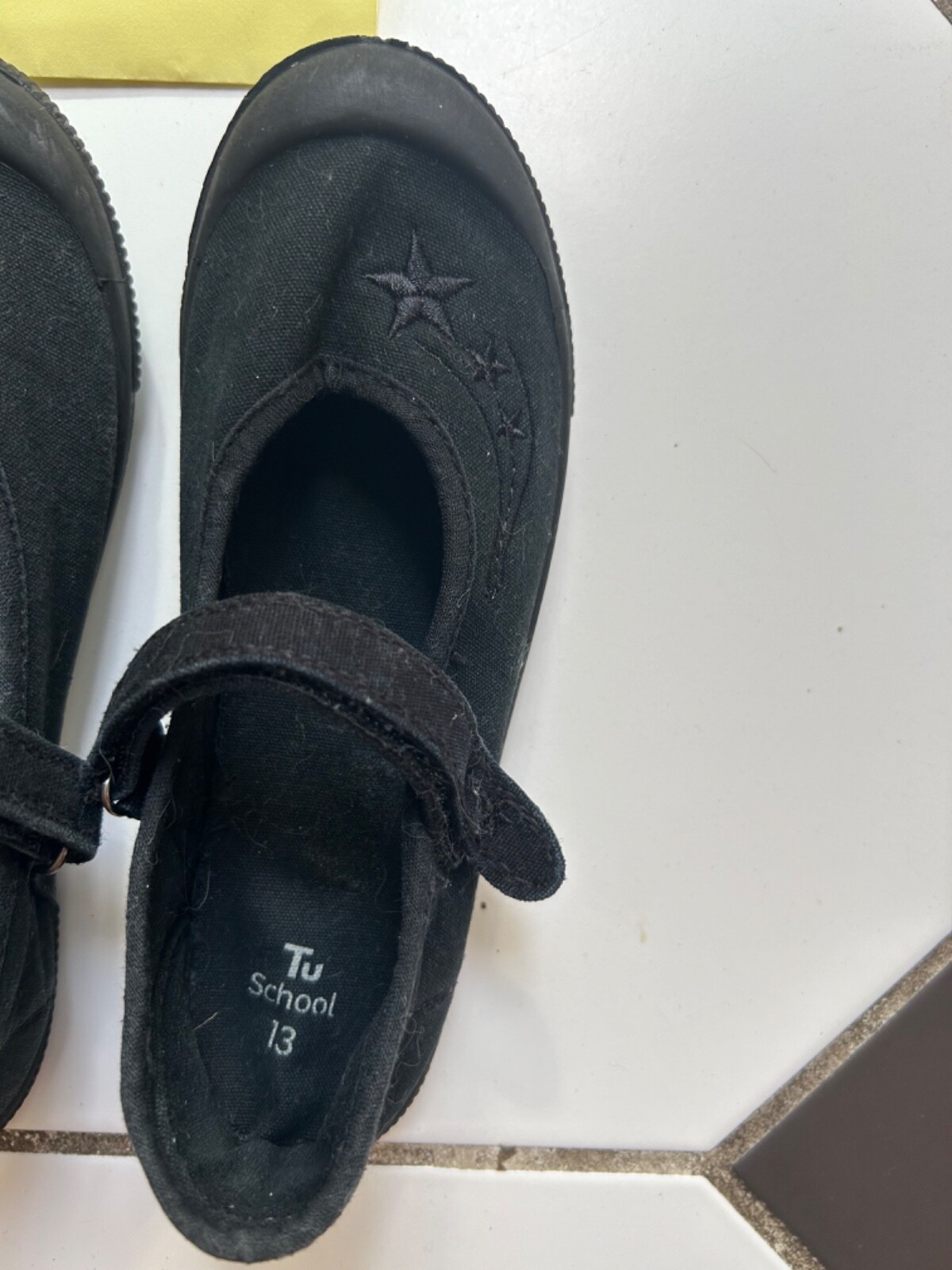 Black kids girls size UK 13 Sainsburys TU Mary Jane Micro-Fresh Plimsolls image 2