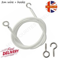 2m White Net Curtain Wire Cord For Windows Inc. 2 x Screw Hooks, 2 x Screw Eyes