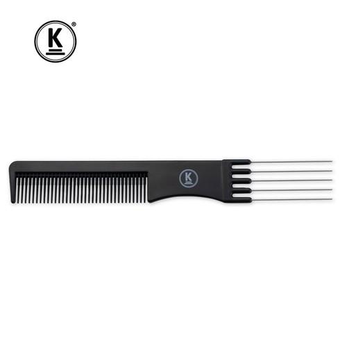 K-Pro Toupierkamm - Schwarzer Friseur-Stielkamm mit Metallgabel & feinen Zähnen - Bild 4 von 5