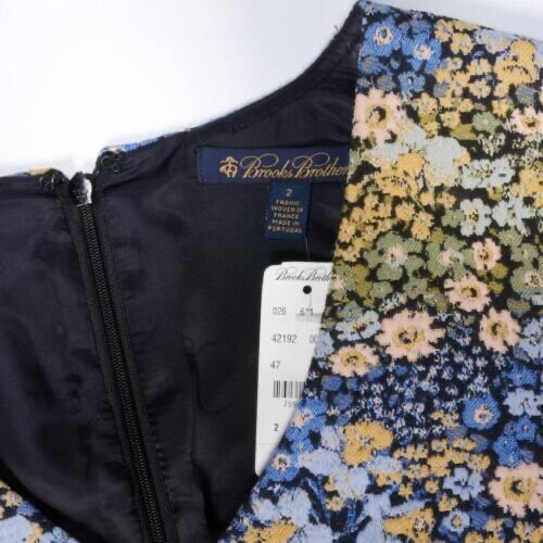 Brooks Brothers Blue Floral Upholstery Wt French Woven Short Sleeve Dress NWT 2 - Picture 7 of 7