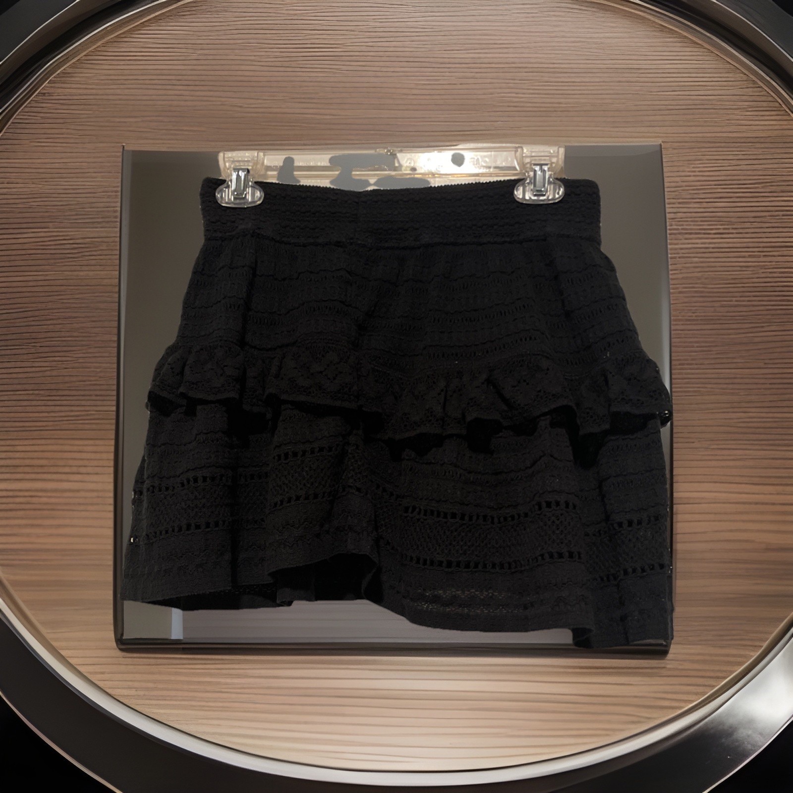 90s Aerie Rock n Ruffle Mini Skirt Cotton High Rise Lace Tiered Black Medium.