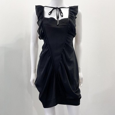 2000s Cop Copine black pleated ruffle tie mini/midi dress - FR 38