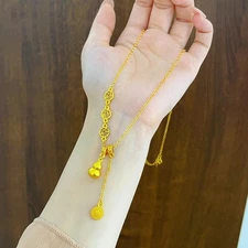 Feng Shui Golden Pendant Necklace Traditional Amulet Good Luck Charm Women Gift