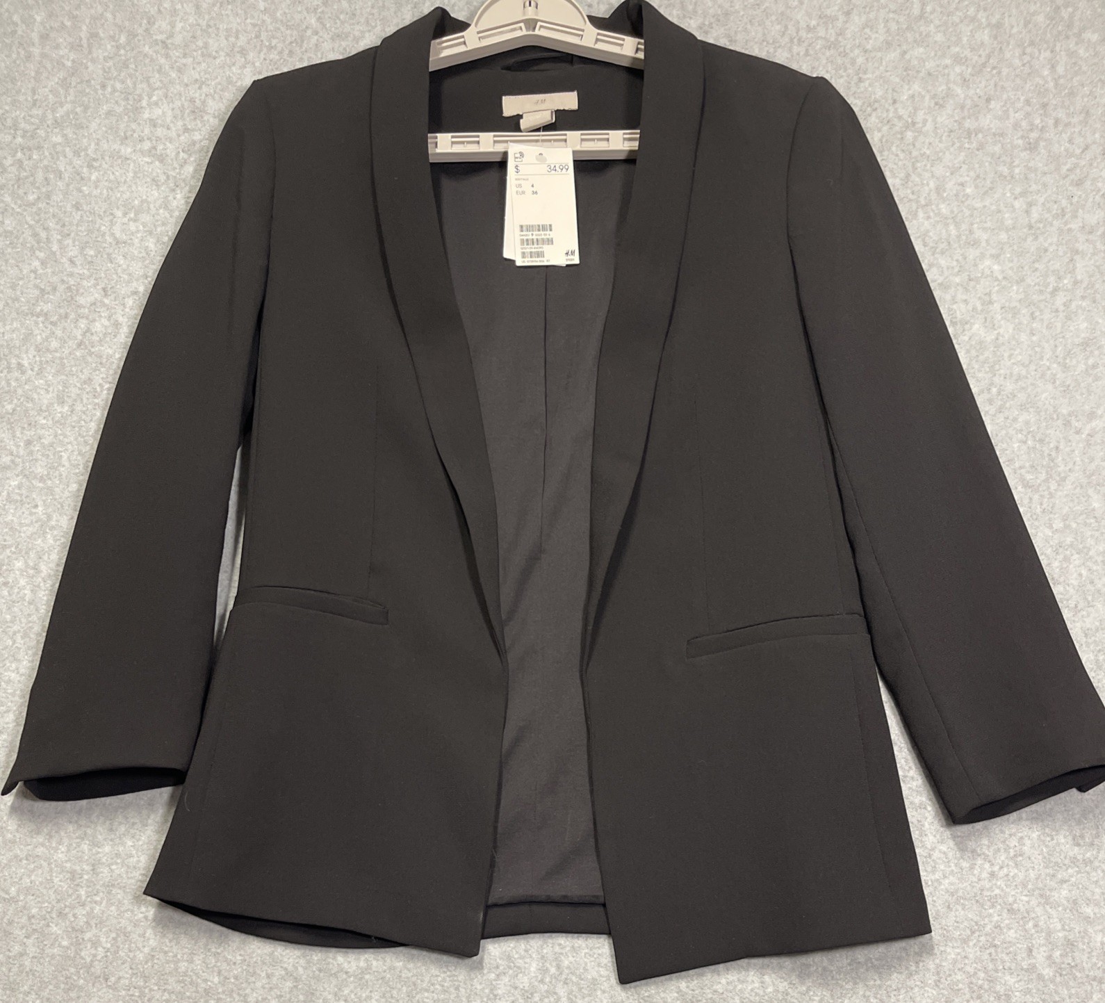 H&M Women’s Open Front Black Blazer Lined Size 4 Office Work Preppy