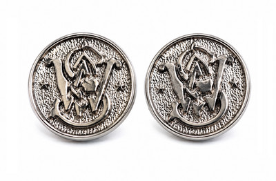 Smith & Wesson Factory Silver Grip Medallions   Set of 2  OEM S&W Logo Inserts