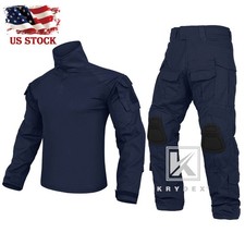 KRYDEX Gen3 Combat Uniform Set Tactical Shirt Pants w/ Elbow Knee Pads Blue