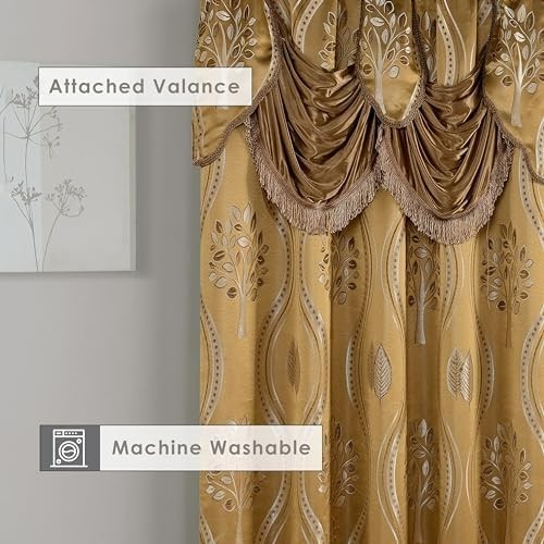 Cortinas Para Sala De Estar Elegantes Con Cenefas 54X84 Modernas Oro 2 Paneles