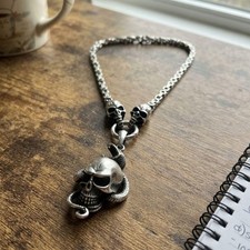 Mens Skull Snake Cuban Pendant Necklace