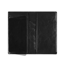  Leather Checkbook Cover with Built-in Divider Pen holder For Men Waxy Black
