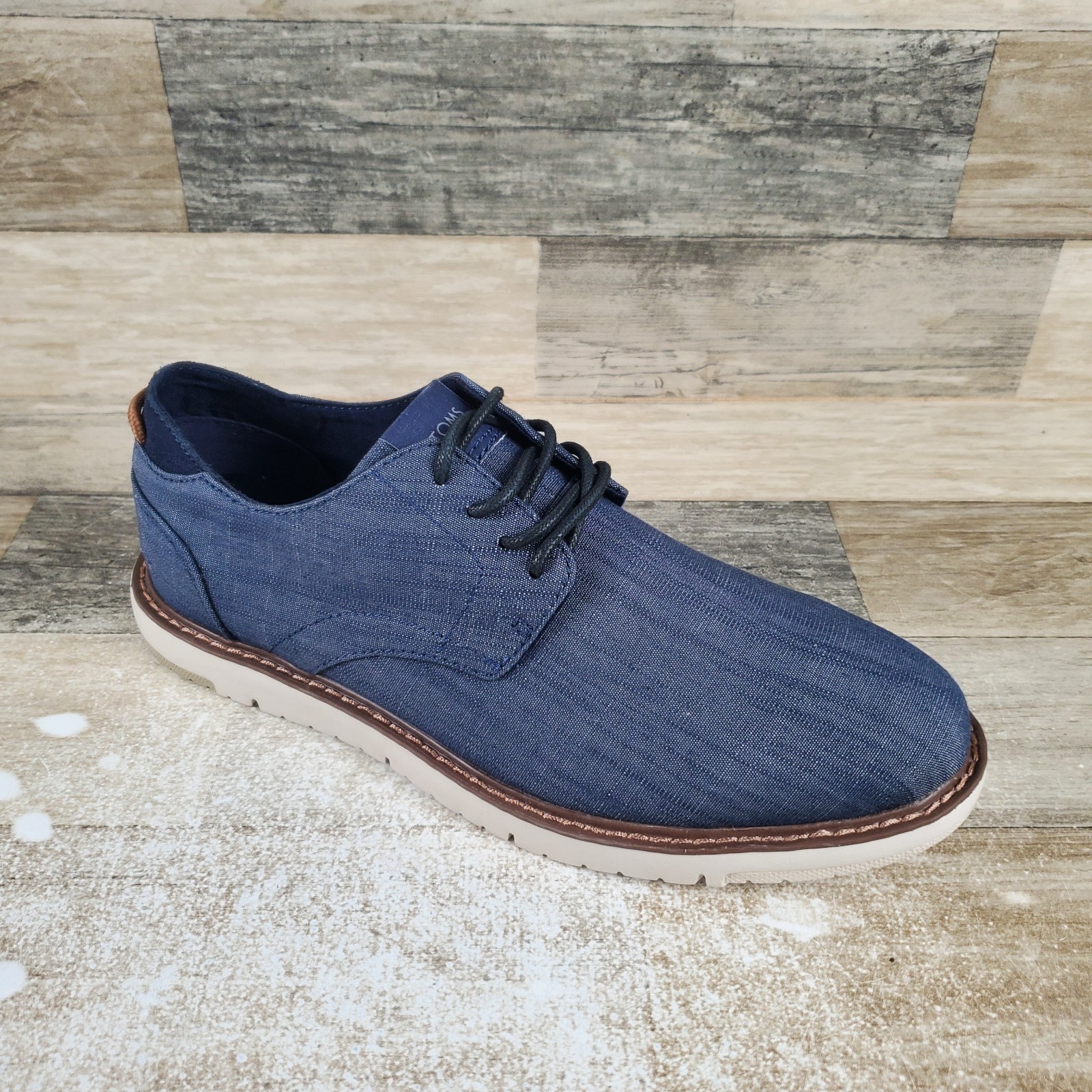 Toms Navi Mens Dress Shoes Sz 8 Casual Navy Denim Crosshatch Lace Up Oxford