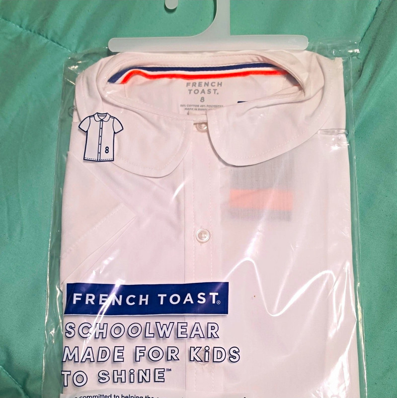 French Toast Girls White Uniform Shirt Short Sleeve Button-Front Size 8