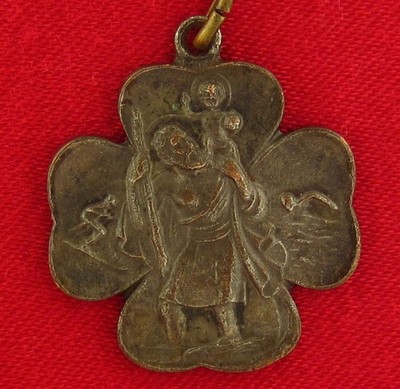 Vintage SAINT CHRISTOPHER Medal OLD PLANE CAR BOAT TRAIN Catholic Pendant