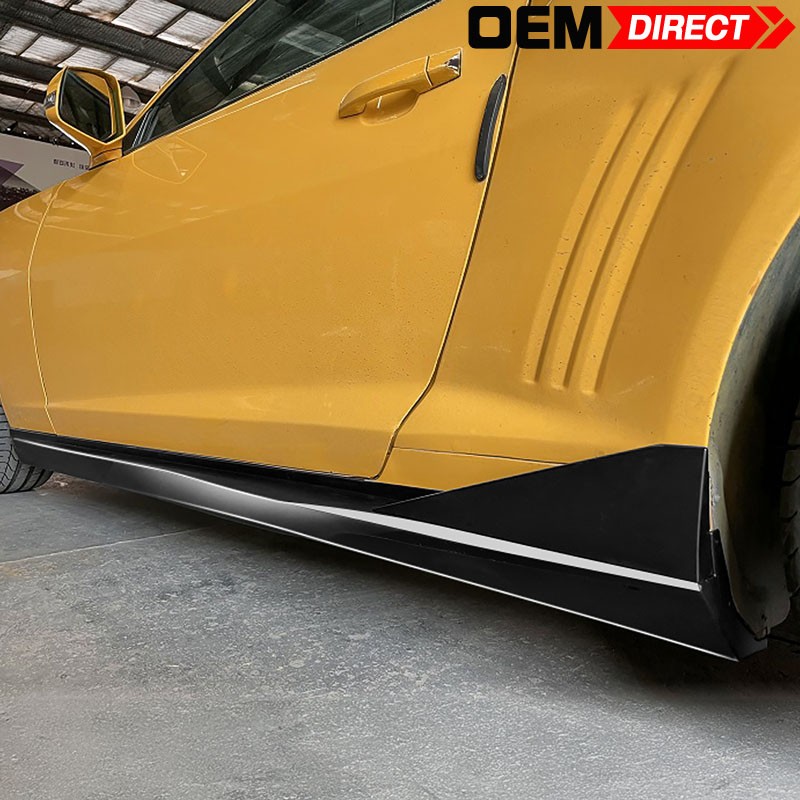 Fits 16-24 Chevy Camaro IKON V3 Style Side Skirts Extension Guard Gloss Black PP