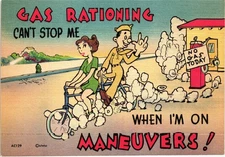 Vintage WWII Army Comic Postcard Gas Rationing Maneuvers MWM Linen 1940s AC129