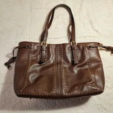 Montana West Select Brown Leather studded accent satchel Shoulder bag.  Soft.
