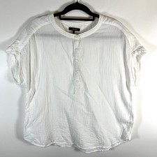 Quince White Organic Cotton Gauze Henley Top Size L breathable boho comfort