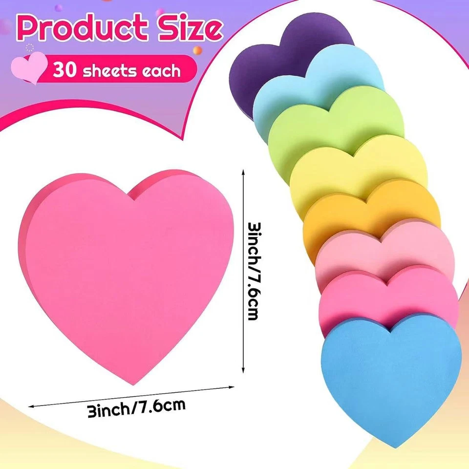 240 Sheets Sticky Notes,Heart Shaped Post it Notes,3 x 3 inch Eight Colors - Image 3 of 4