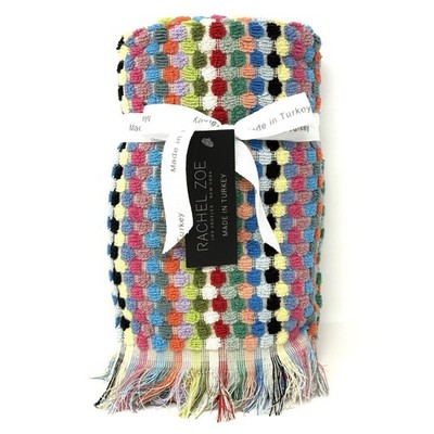 Rachel Zoe Rainbow Stripe Dots Hand Towels Multicolor Colorful NWT Set 2 Pcs