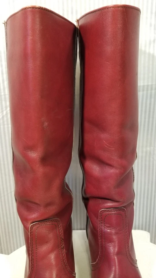 Botas de montar de colección años 70 Dexter para mujer 11 BURGANDY tacón apilado campus oeste Foto 4 de 4